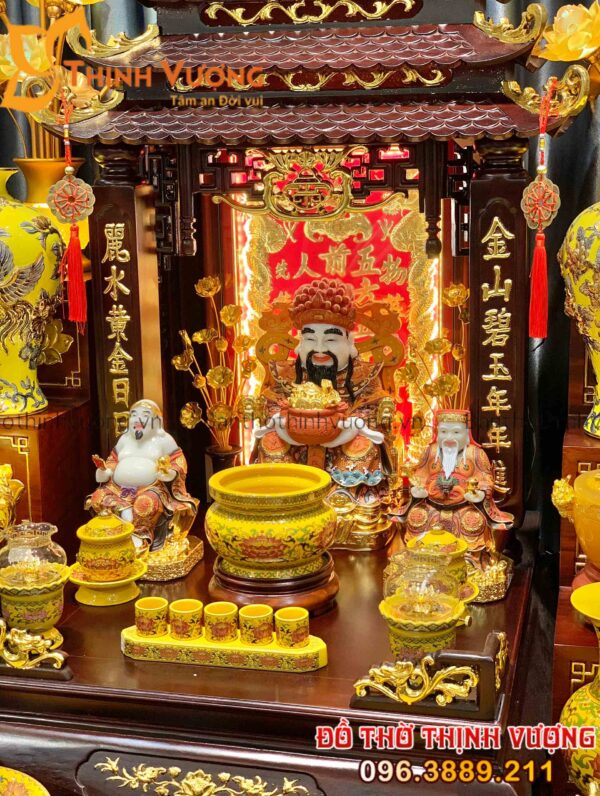 Bộ Bàn Thờ Ông Địa Gỗ Hương JinShan Set Gấm Vàng